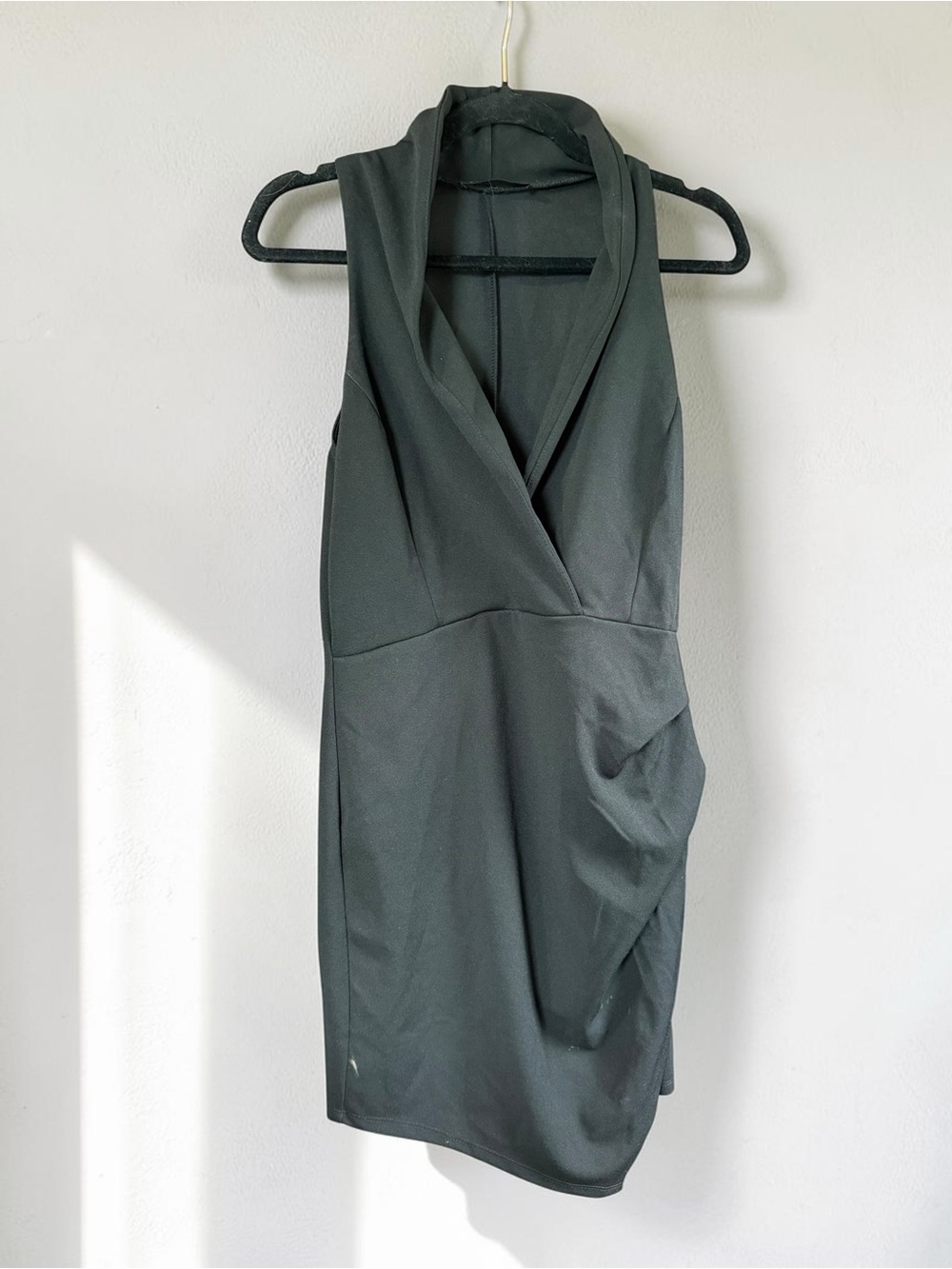 Blue Blush Black Halter Bodycon Mini Dress Ruched Cocktail Party Clubwear